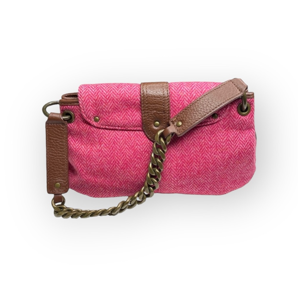J Crew ᪥ Tweed Antique Gold Chain Handle Mini Handbag Bag ᪥ Red Wool ᪥ Leather - Picture 2 of 16